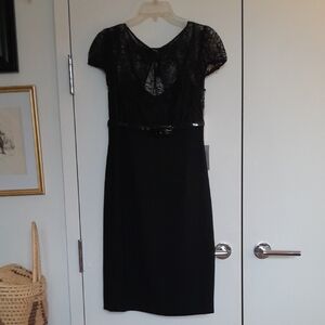 Calvin Klein Black Lace-Top Midi Sheath Dress